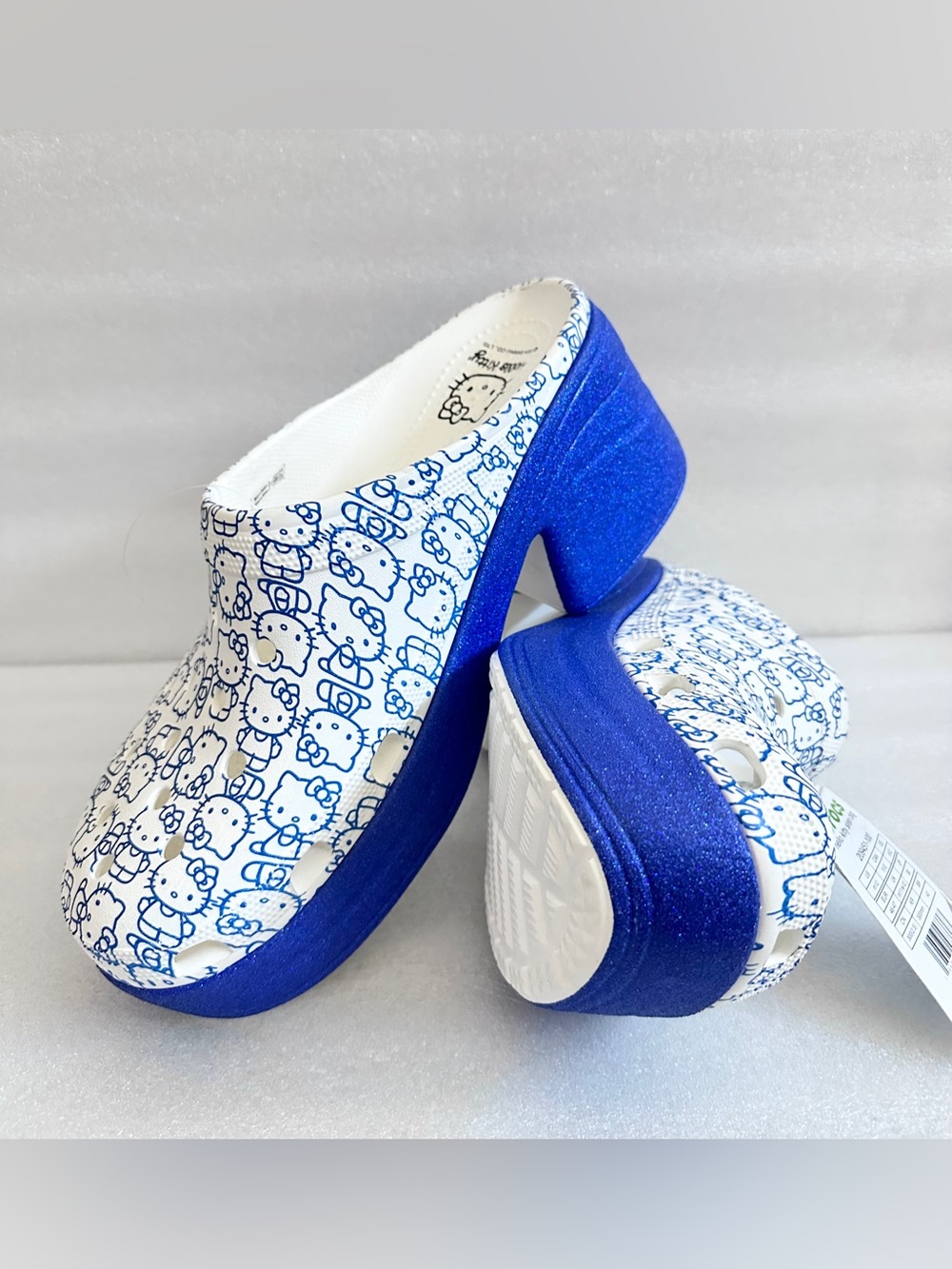 Hello Kitty White & Blue Printed Platform Mules Size 12